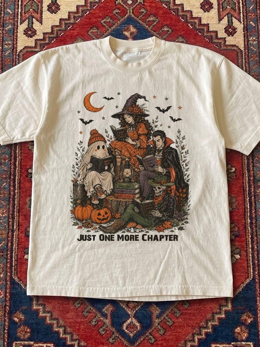 Just One More Chapter Spooky Book Lover Cream Graphic Tee